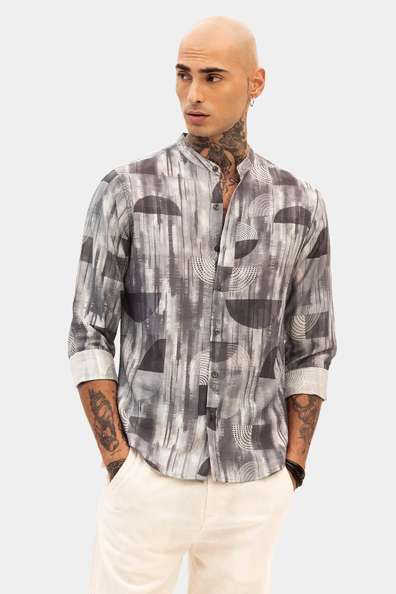 سنيتش Grey Slim Fit Abstract Shirt